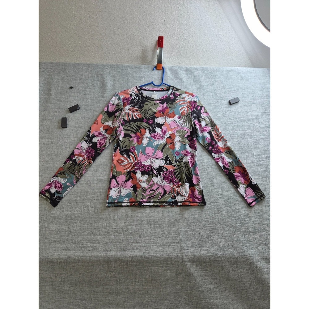 Roxy Sea Skippin Rashguard Womens XS Multicolor Abstract Floral Swimwear Shirt